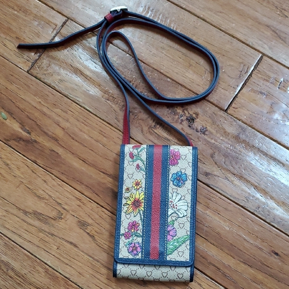 Brighton Cream and Blue Floral Crossbody Bag with Adjustable Strap